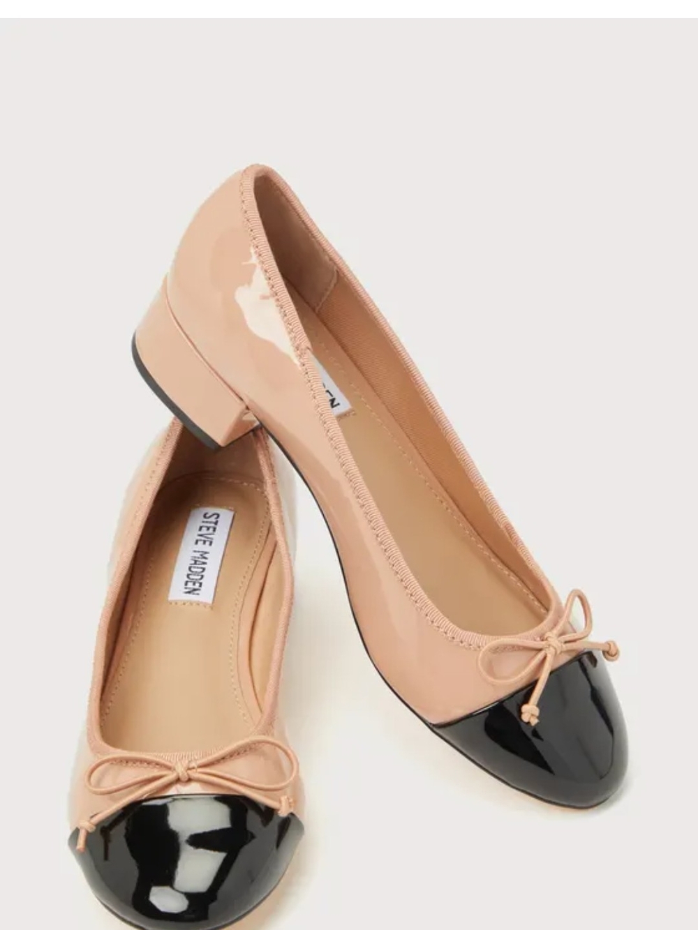 Steve Madden Cherish-C Natural Multi Patent Bow Low Heel Ballet Pumps